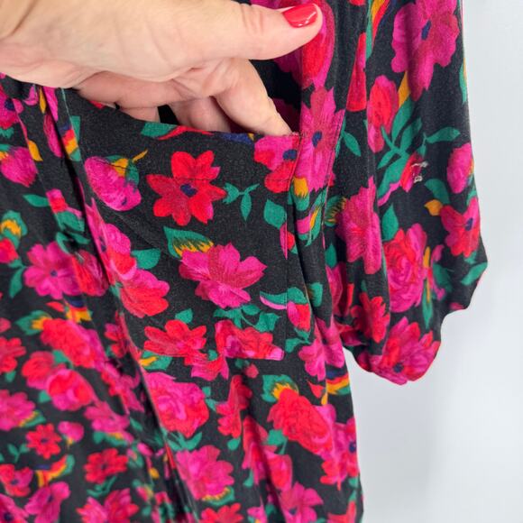 Vintage Gitano floral button front blouse top bright bold print 80s 90s M - Picture 5 of 6